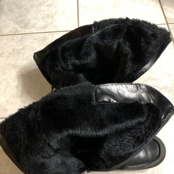 Black leather and suede calf-height winter fur boots - Picture 13 of 13